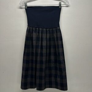 Theory Trois Mini Dress Strapless Bandeau Stretch Plaid Navy Blue Gray New OS